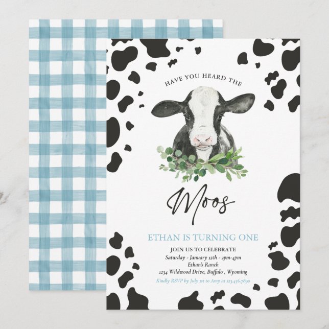 Invitation Fête de l'anniversaire de la vache Ferme du ranch  (Devant / Derrière)