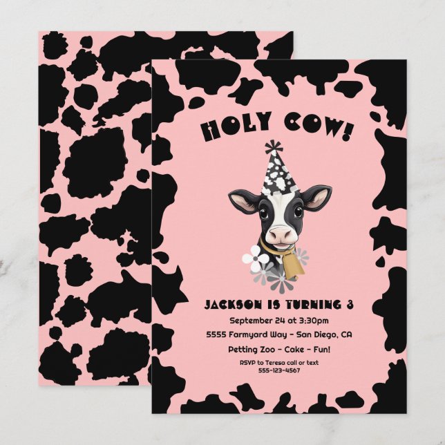 Invitation Fête de l'Anniversaire de la Vache Sainte (Devant / Derrière)
