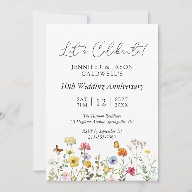 Invitation Fête de l'anniversaire du Mariage botanique fleur  (Devant)