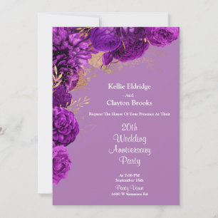 Invitation Fête de l'Anniversaire du Mariage floral violet et