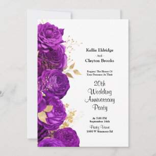 Invitation Fête de l'Anniversaire du Mariage floral violet et