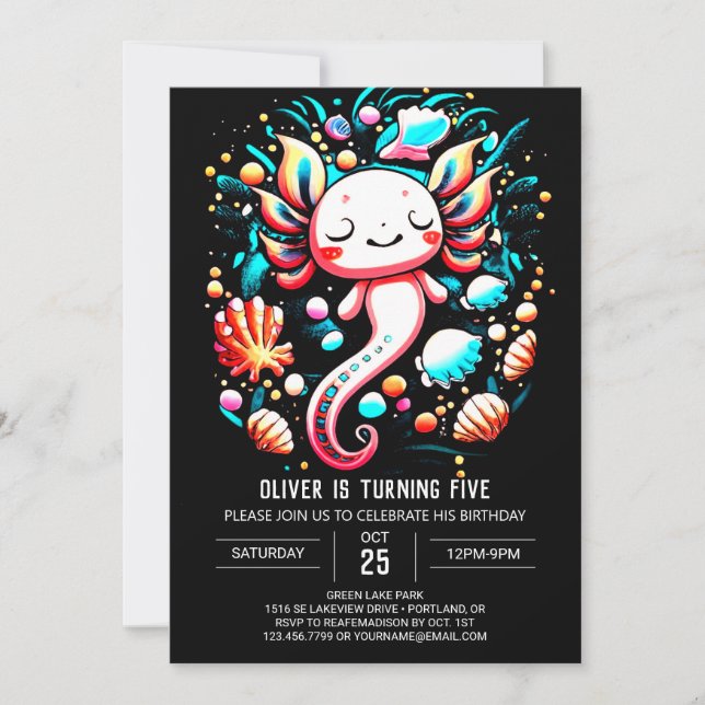 Invitation Fête de l'Anniversaire du Pastel Axolotl (Devant)