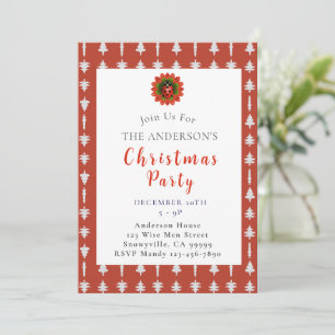 Invitation Fête de l'Arbre de Noël Rouge et Blanc