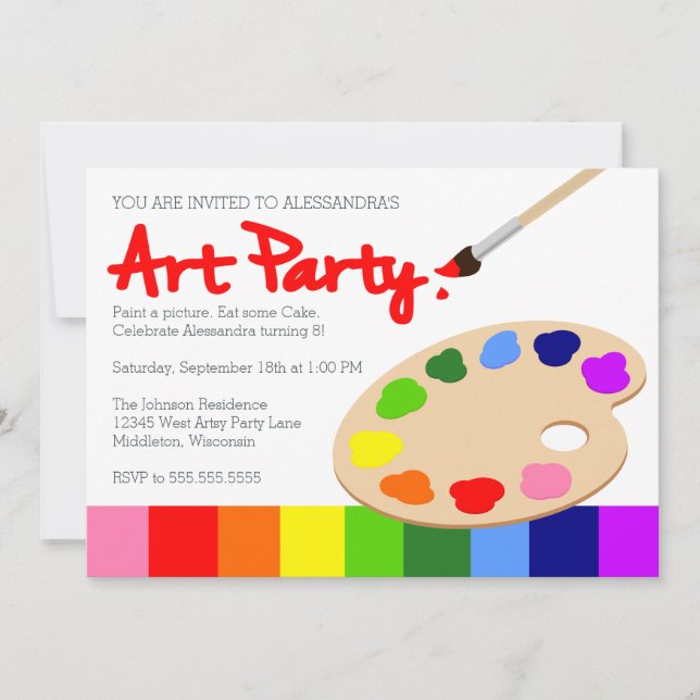 Invitation Fête de l'art des enfants Rainbow (Devant)