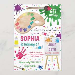 Invitation Fête de l'Art Messy Paintgirl Anniversaire