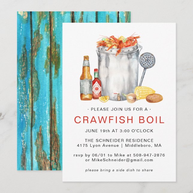 Invitation Fête de l'écrevisse d'été | Barbecue de boil à la  (Devant / Derrière)