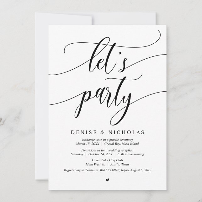 Invitation Fête de l'Elopement mariage, Faisons la fête (Devant)