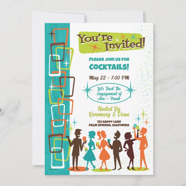 Invitation Fête de l'engagement Cocktails modernes du milieu  (Devant)