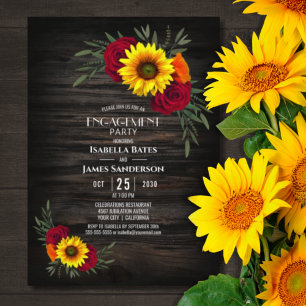 Invitation Fête de l'engagement de Barn Wood Sunflower