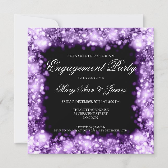 Invitation Fête de l'engagement des Mariages illuminant viole (Devant)