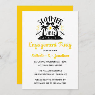 Invitation Fête de l'engagement jaune Vibes d'été tropicales