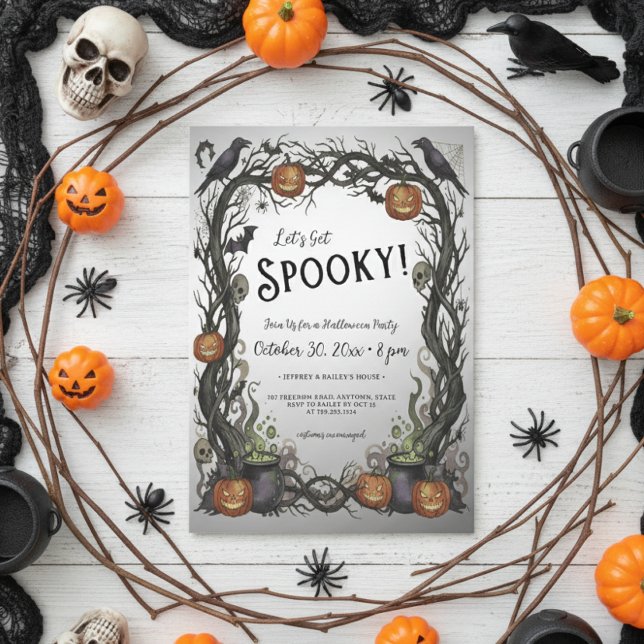 Invitation Fête de l'Halloween Citrouille et vigne Éffrayant (Créateur téléchargé)
