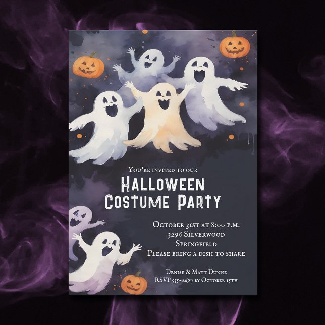 Invitation Fête de l'Halloween dansante (Dancing Ghosts Halloween Party Invitations)