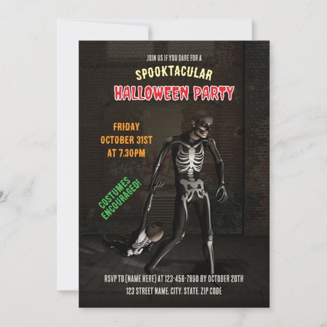 Invitation Fête de l'Halloween. Drôle Skeletons (Devant)
