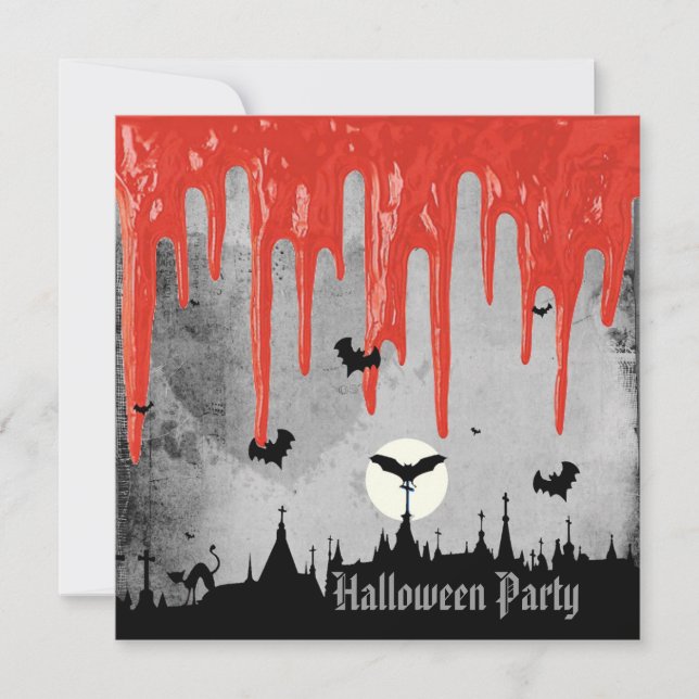 Invitation Fête de l'Halloween du sang et des chauves-souris (Devant)