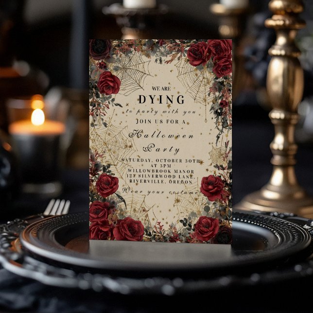 Invitation Fête de l'Halloween gothique Rose foncé (Créateur téléchargé)