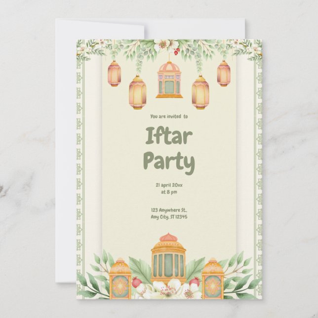 Invitation Fête de l'iftar floral vert (Devant)