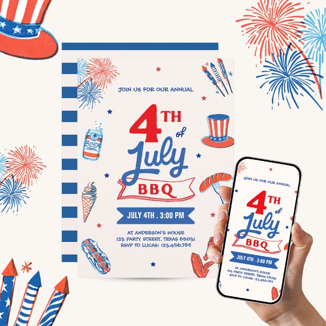 Invitation Fête de l'Indépendance 4 juillet BBQ (Créateur téléchargé)