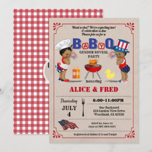 Invitation Fête de l'Indépendance BabyQ jumeaux baby shower