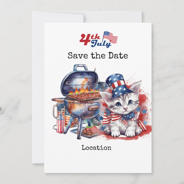 Invitation Fête de l'Indépendance du 4 juillet avec un chat (Devant)