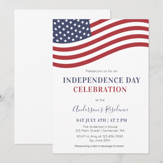 Invitation Fête de l'Indépendance du drapeau américain (Devant / Derrière)