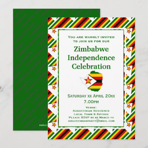 Invitation FÊTE DE L'INDÉPENDANCE DU ZIMBABWE Drapeau zimbabw
