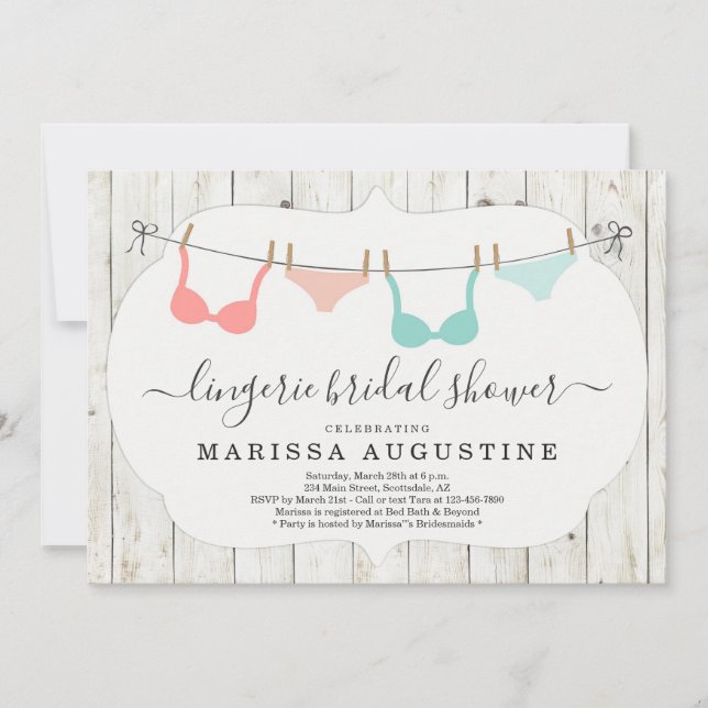 Invitation Fête de lingerie pour mariage - Linge rustique sur (Devant)