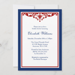 Invitation Fête de l'mariée à fleurs bleues et rouges de la M