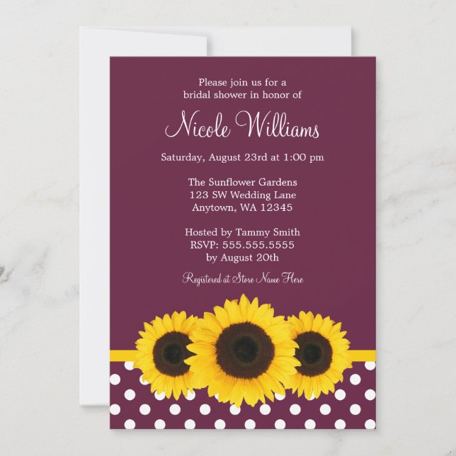 Invitation Fête de l'mariée à point de polka de Sunflower Dee (Devant)