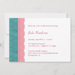 Invitation Fête de l'mariée Aqua et Pink Lace V15