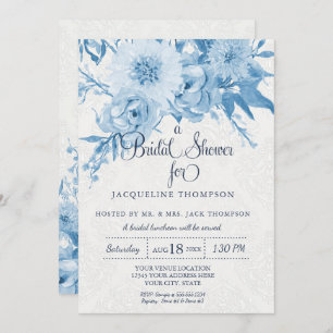 Invitation Fête de l'mariée Aquarelle Marine Bleu et Flore bl
