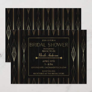 Invitation Fête de l'mariée Art déco noir et or