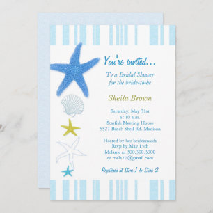 Invitation Fête de l'mariée Blue Starfish & Stripes