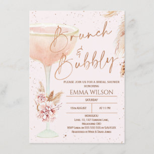 Invitation Fête de l'mariée Boho Pampas Rose Gold Brunch Bubb