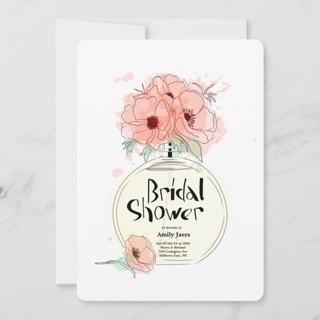 Invitation Fête de l'mariée Bouteille de parfum avec fleurs (Devant)