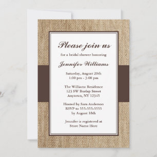 Invitation Fête de l'mariée Brown Formelle Rustic Burlap