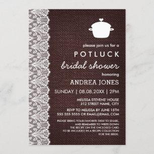 Invitation Fête de l'mariée Burlap et Lace Potluck