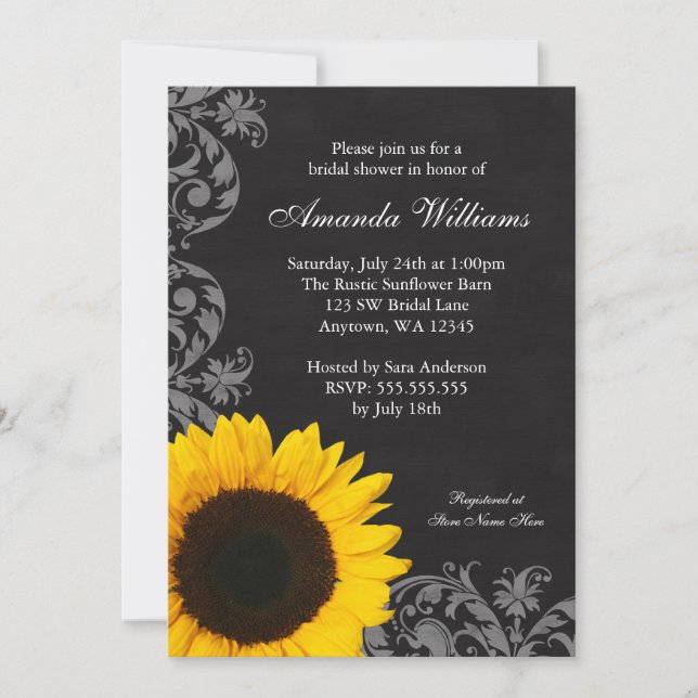 Invitation Fête de l'mariée Chalkboard Sunflower (Devant)