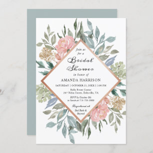 Invitation Fête de l'mariée chic de Dusty Pink Floral Pastel
