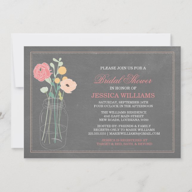 Invitation Fête de l'mariée chic de Shabby| Corail (Devant)
