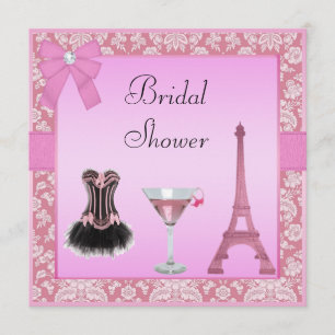 Invitation Fête de l'mariée Chic Pink Paris Damask Corset