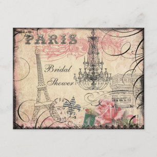 Invitation Fête de l'mariée Chic Tour Eiffel & Chandelier