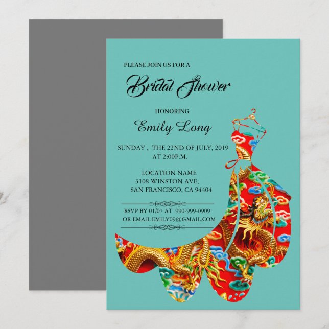 Invitation Fête de l'mariée chinoise de dragon de nuages (Devant / Derrière)