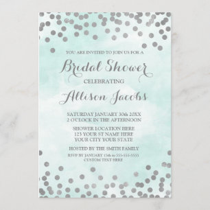 Invitation Fête de l'mariée Confetti d'argent couleur bleue
