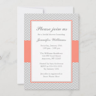 Invitation Fête de l'mariée Coral et Grey Chevron