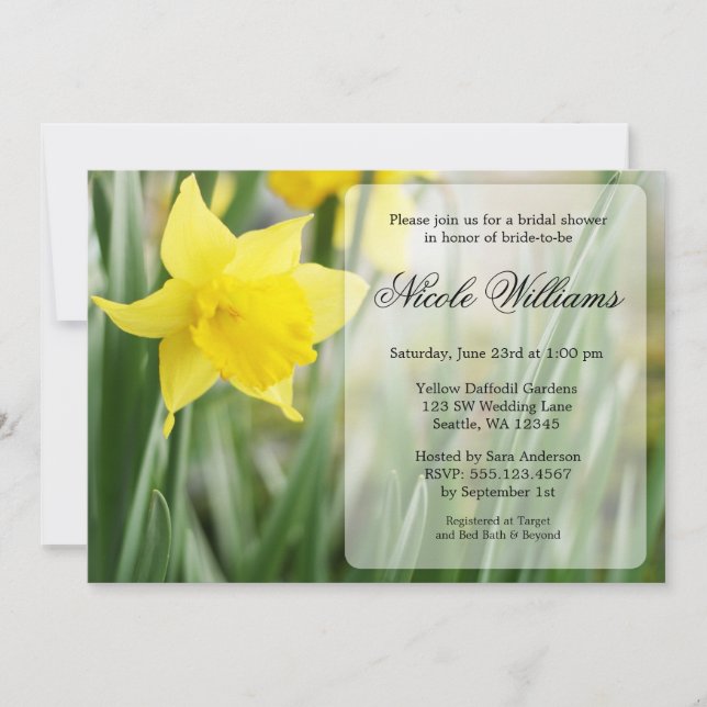 Invitation Fête de l'mariée Daffodique de printemps jaune (Devant)