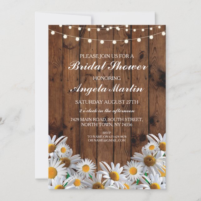 Invitation Fête de l'mariée Daisy Wood Rustic Floral Invitati (Devant)