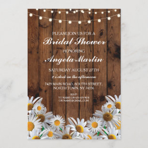 Invitation Fête de l'mariée Daisy Wood Rustic Floral Invitati