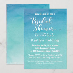Invitation Fête de l'mariée d'aquarelle bleue et Turquoise Om