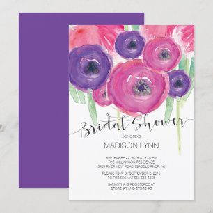 Invitation Fête de l'mariée d'aquarelle couleur violet gras
